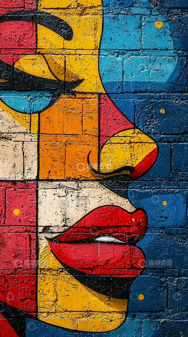 高清大图下载【趣麦麦图】砖墙上的彩色女性肖像
