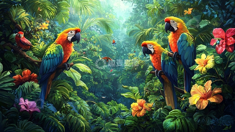 高清大图下载【趣麦麦图】热带雨林鹦鹉高清图片