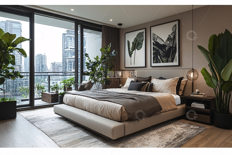 高清大图下载【趣麦麦图】现代简约卧室落地窗