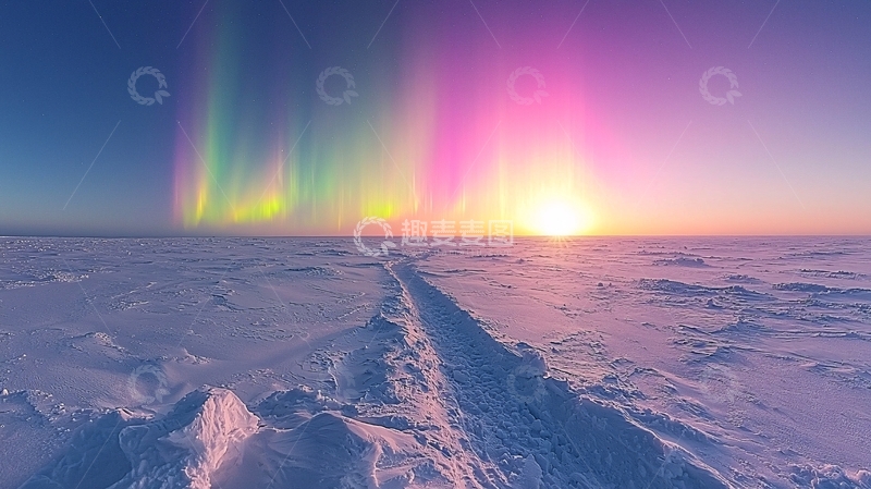 高清大图下载【趣麦麦图】极光日出雪地景观