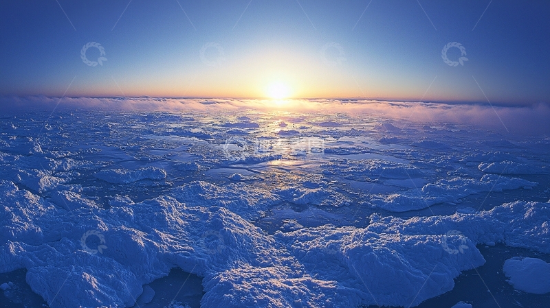 高清大图下载【趣麦麦图】极地冰川日出景色