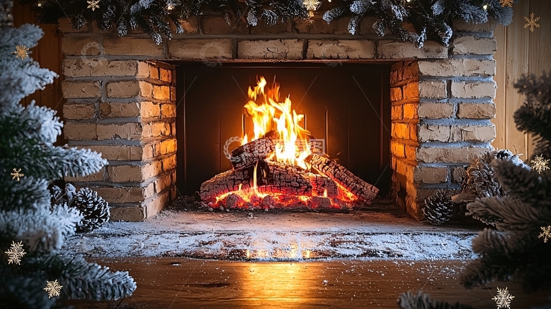 高清大图下载【趣麦麦图】壁炉火焰圣诞节装饰