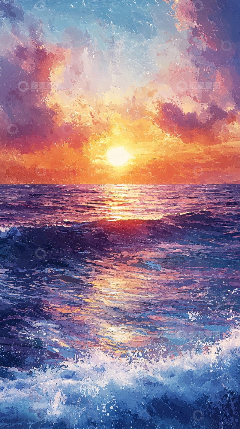 高清大图下载【趣麦麦图】梦幻多彩海边日落