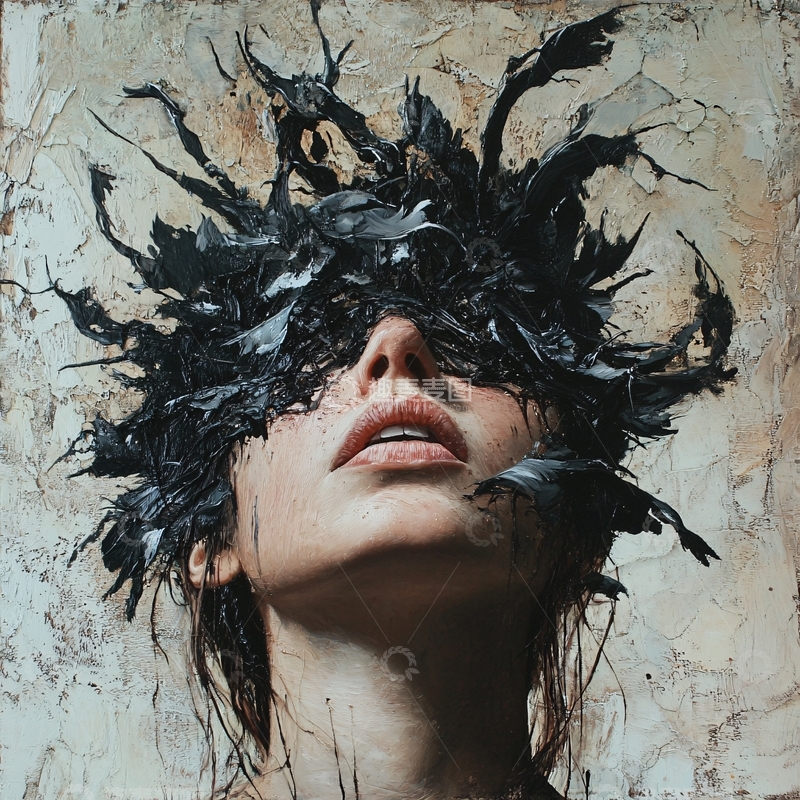 高清大图下载【趣麦麦图】黑暗羽毛面纱女子肖像