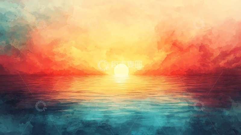 高清大图下载【趣麦麦图】色彩斑斓的日落海景
