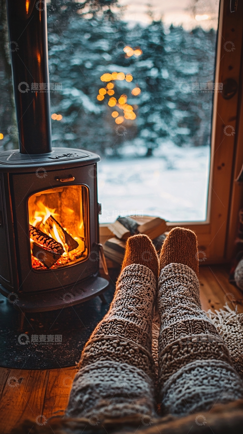 高清大图下载【趣麦麦图】温暖的壁炉旁的双脚
