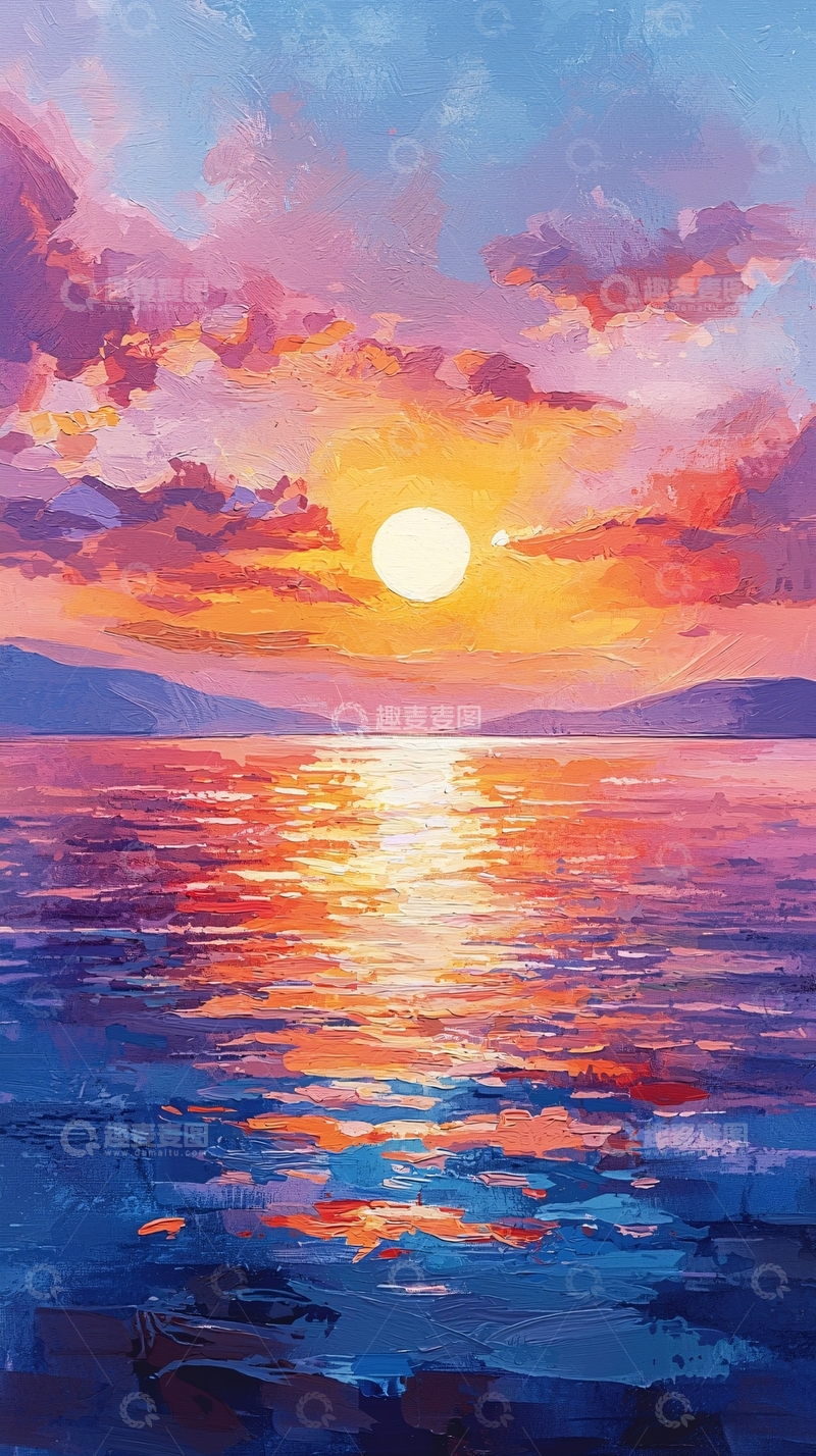 高清大图下载【趣麦麦图】彩色日落海景