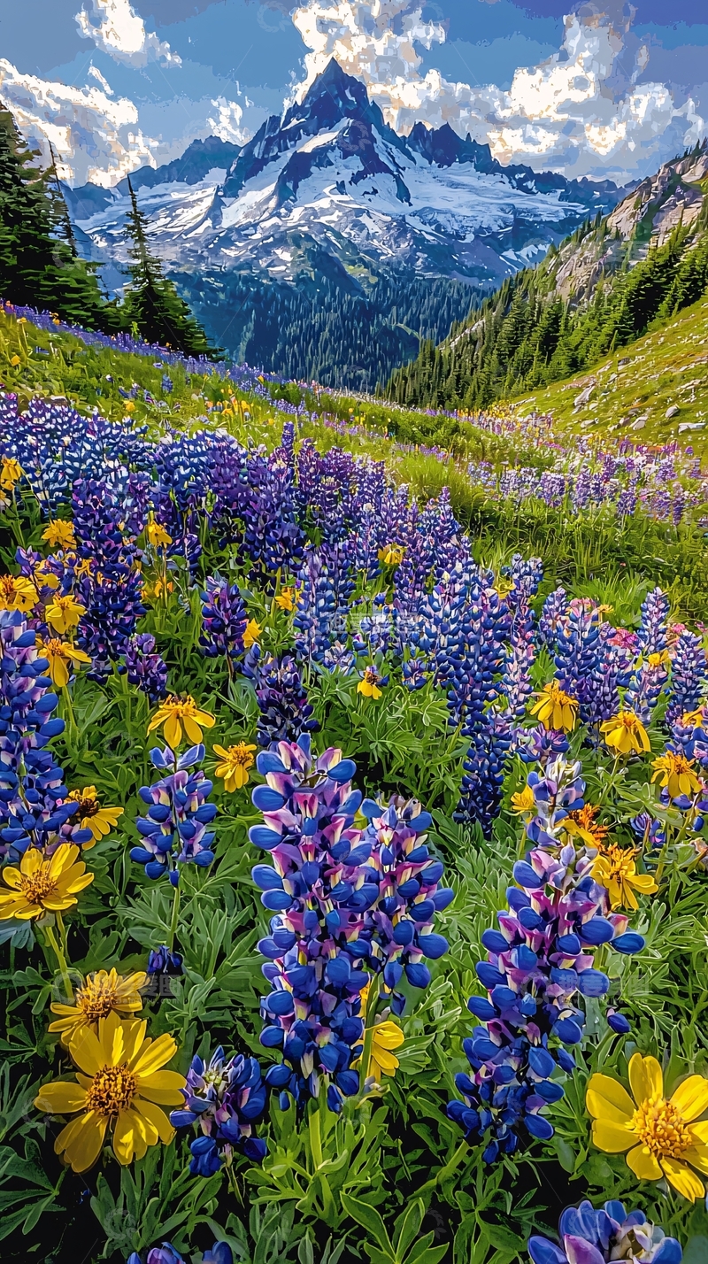 高清大图下载【趣麦麦图】高山野花盛开的山谷