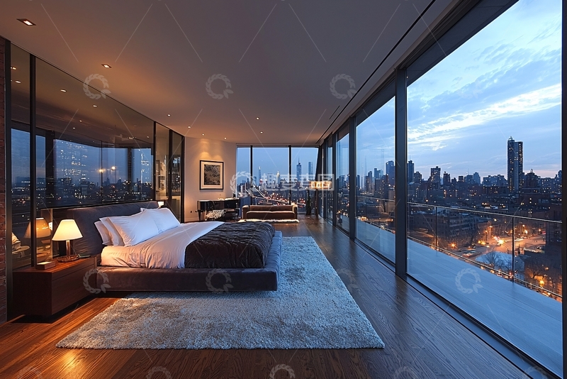 高清大图下载【趣麦麦图】现代简约卧室夜景