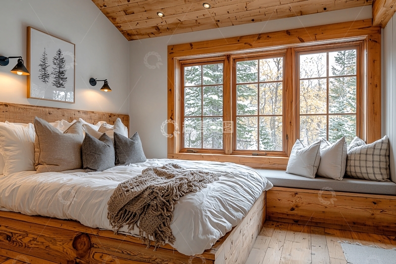 高清大图下载【趣麦麦图】原木床