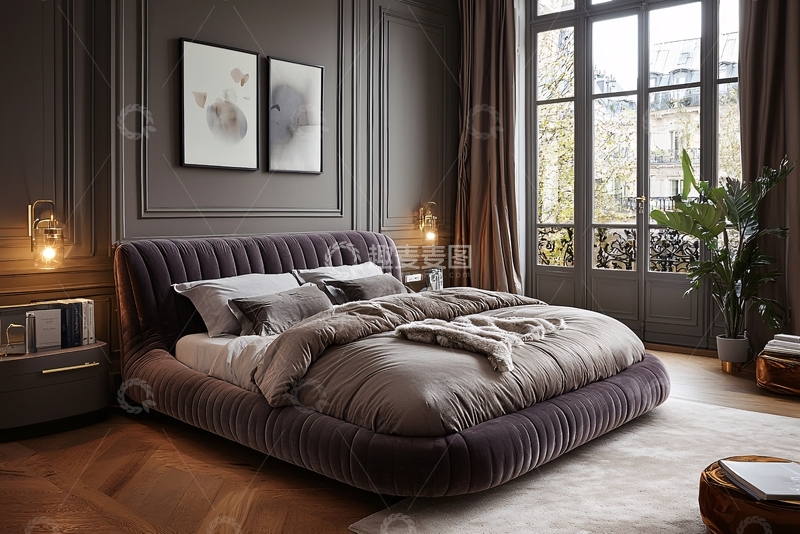 高清大图下载【趣麦麦图】暗色调现代卧室设计