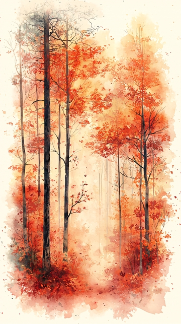 秋日森林水彩画2