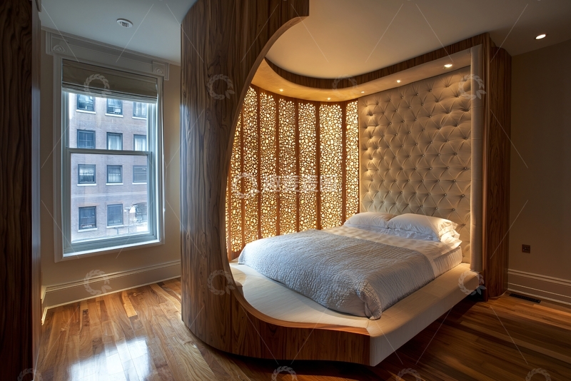 高清大图下载【趣麦麦图】弧形木质大床卧室设计