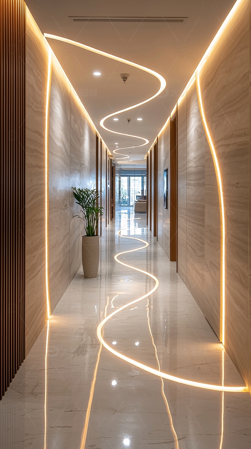 高清大图下载【趣麦麦图】现代简约酒店走廊灯光设计