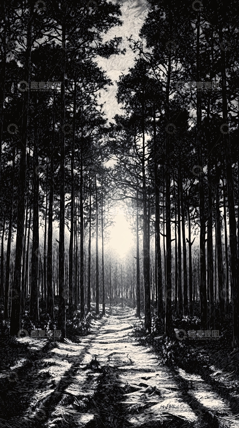 高清大图下载【趣麦麦图】黑白森林小路