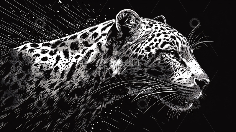 高清大图下载【趣麦麦图】黑白色豹子侧脸特写