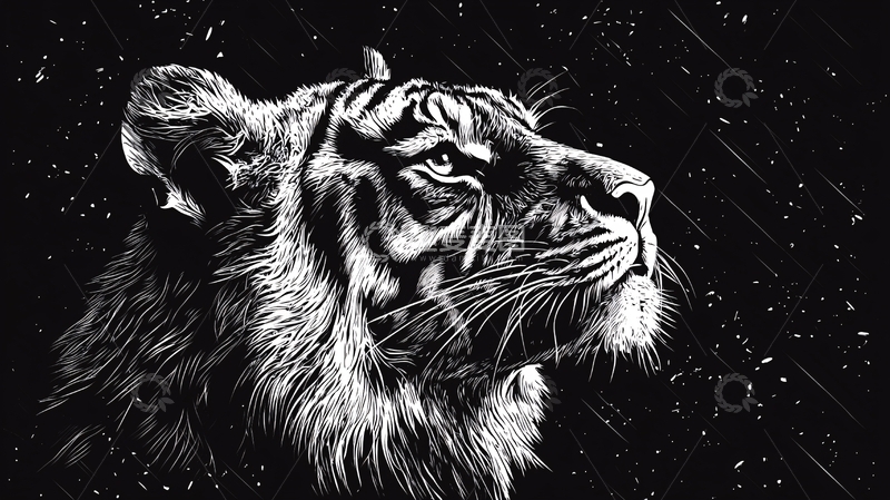 高清大图下载【趣麦麦图】黑白色星空老虎头像