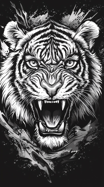 咆哮的黑白老虎头像