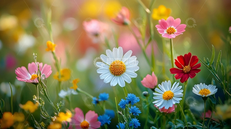 高清大图下载【趣麦麦图】多彩野花盛开在阳光下