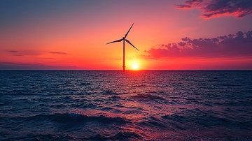 海上风力发电机日落