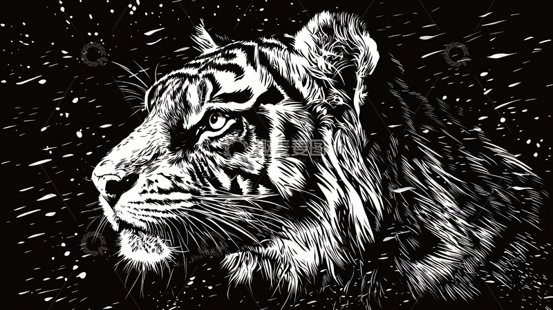 高清大图下载【趣麦麦图】黑夜星空下的老虎侧脸