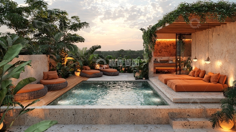 高清大图下载【趣麦麦图】热带度假屋顶层无边泳池