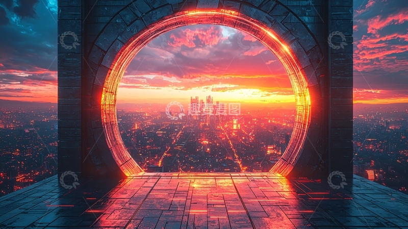 高清大图下载【趣麦麦图】日落都市圆形拱门