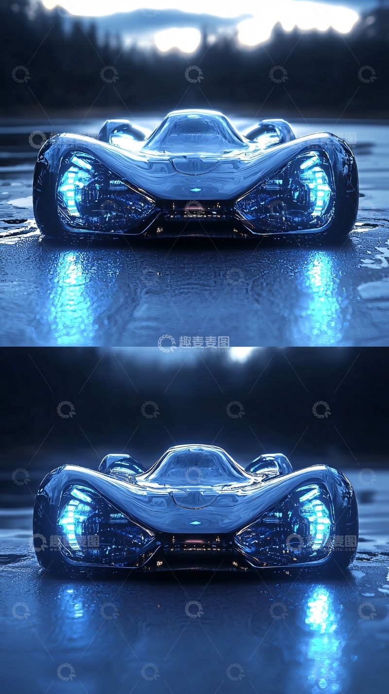 高清大图下载【趣麦麦图】未来感超跑冰面夜景