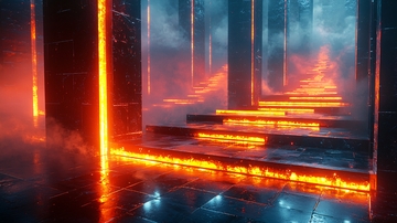 熔岩般光柱的未来主义建筑