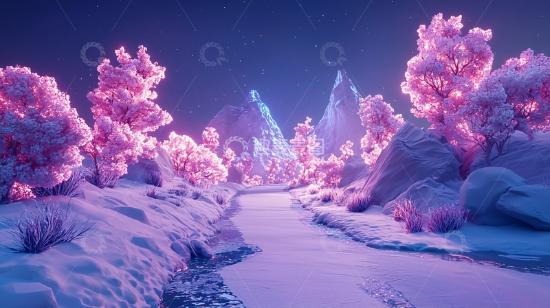 高清大图下载【趣麦麦图】梦幻粉色雪景