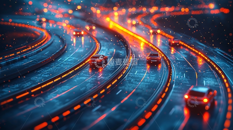 高清大图下载【趣麦麦图】夜间高速公路车辆流动光影