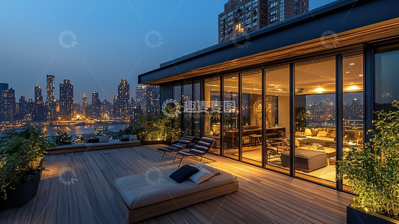 高清大图下载【趣麦麦图】夜景顶层公寓露台