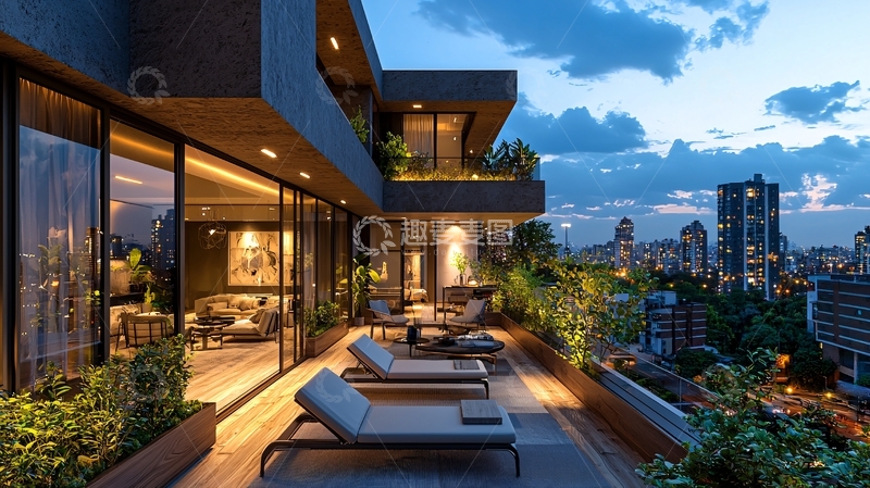 高清大图下载【趣麦麦图】夜景豪宅露台
