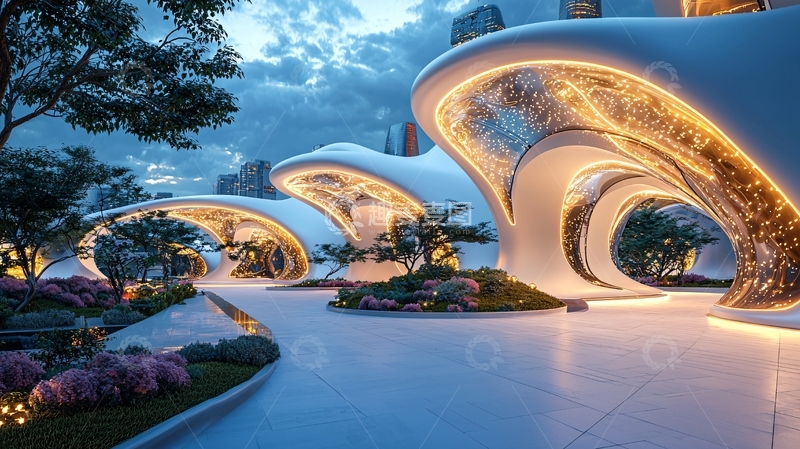 高清大图下载【趣麦麦图】未来科技感建筑夜景