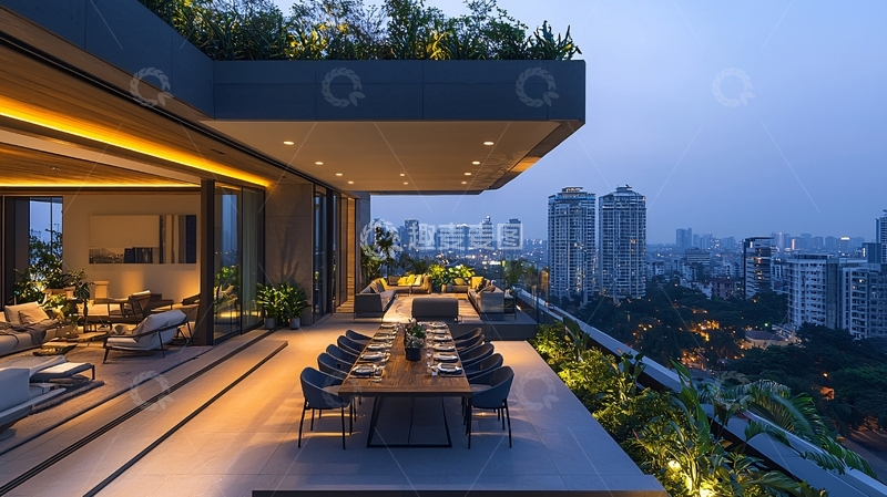 高清大图下载【趣麦麦图】夜景豪宅露台