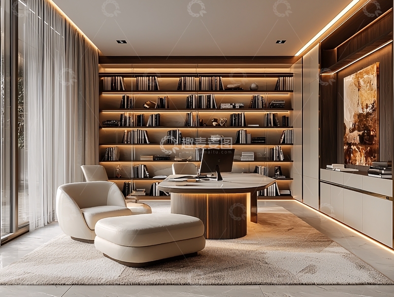 高清大图下载【趣麦麦图】高端现代书房设计