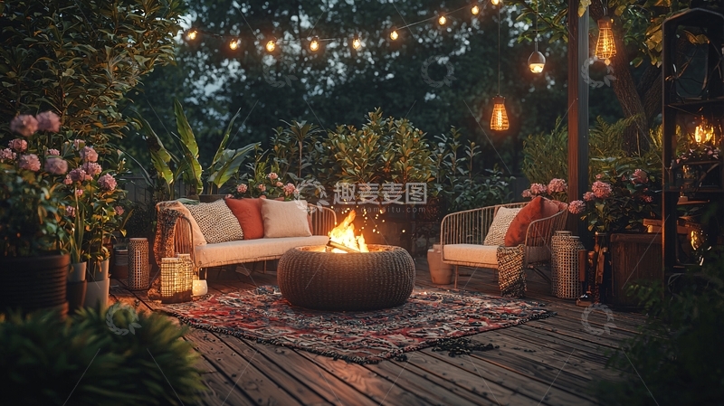 高清大图下载【趣麦麦图】庭院夜景篝火派对