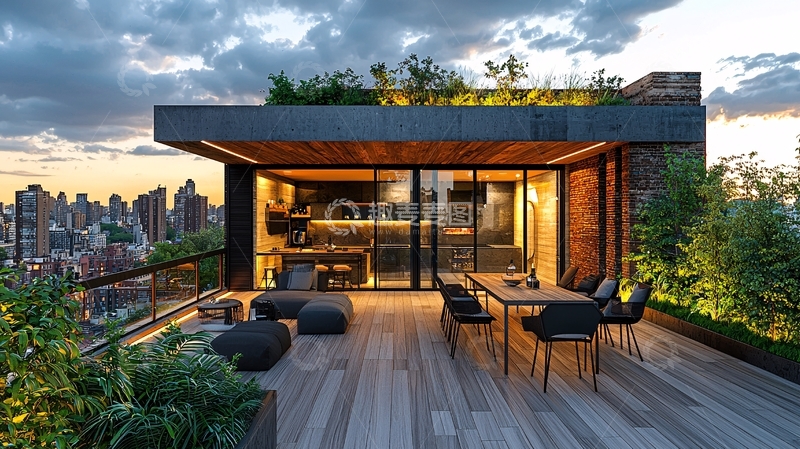 高清大图下载【趣麦麦图】现代都市屋顶花园露台