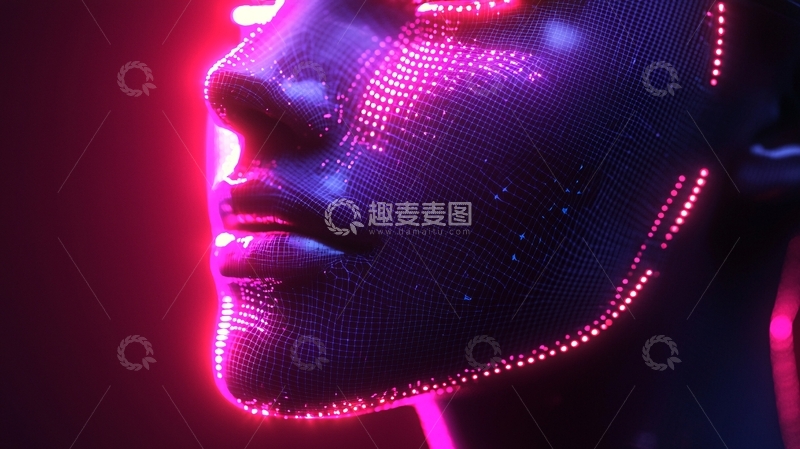 高清大图下载【趣麦麦图】霓虹灯下的科技感女性侧脸
