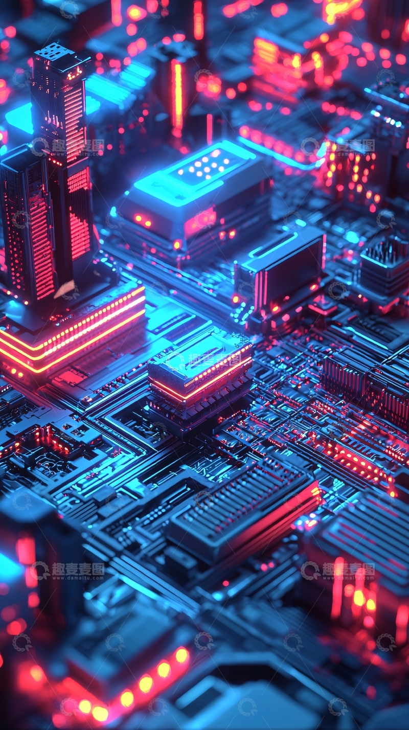 高清大图下载【趣麦麦图】霓虹灯科技感电路板