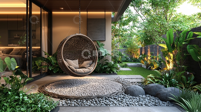 高清大图下载【趣麦麦图】庭院休闲吊椅