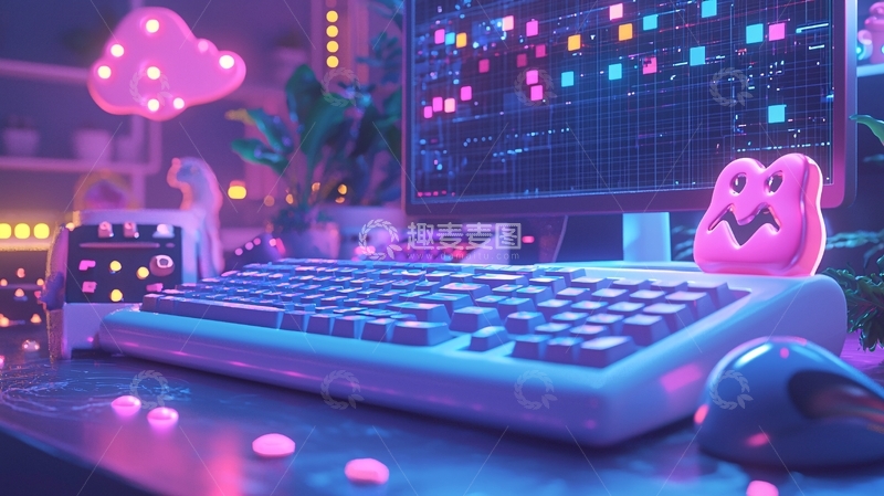 高清大图下载【趣麦麦图】紫色梦幻电竞桌