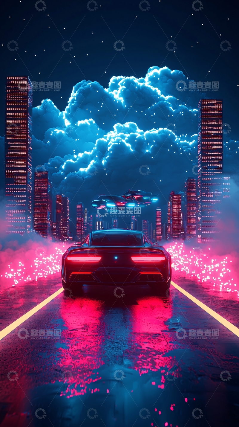 高清大图下载【趣麦麦图】赛博朋克风未来都市夜景