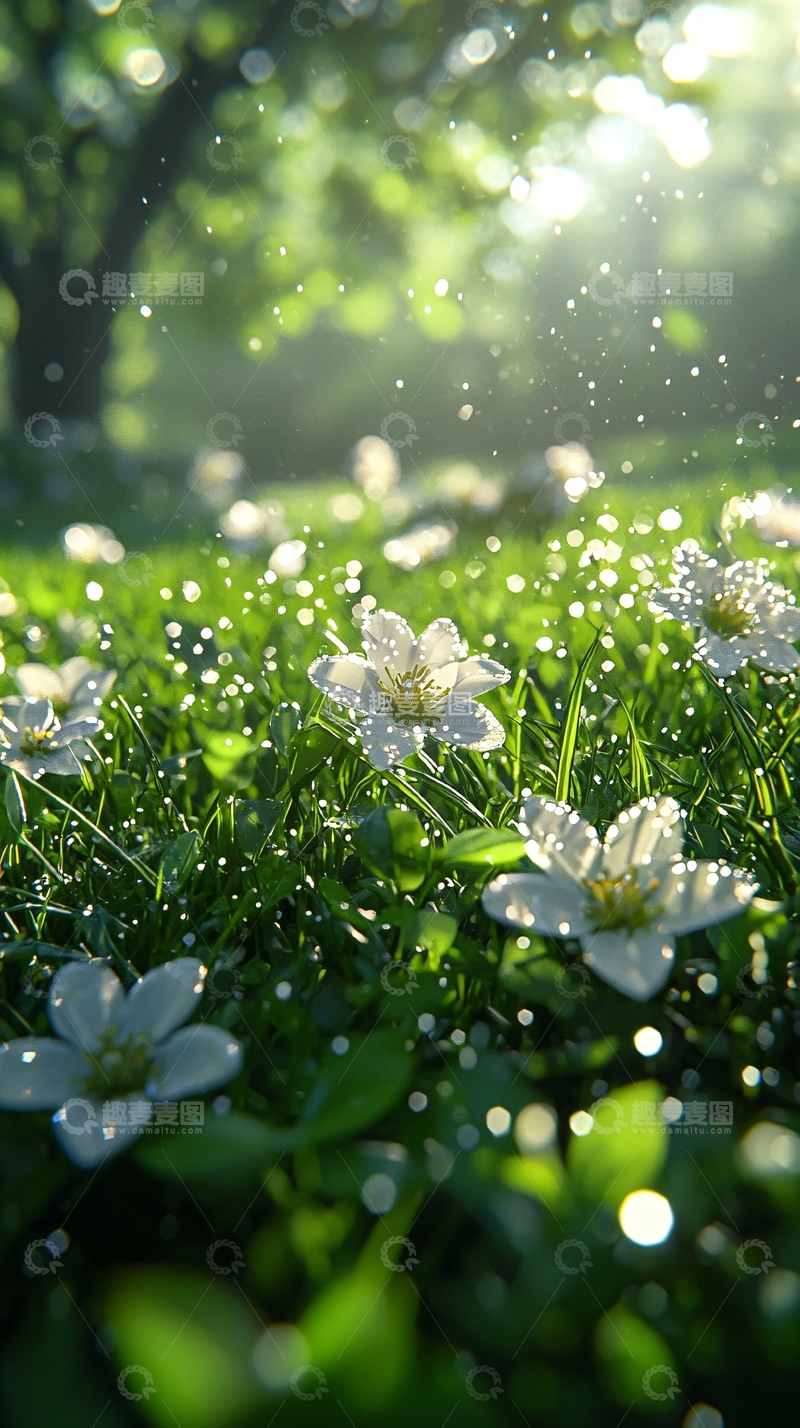 高清大图下载【趣麦麦图】清晨阳光下的白花