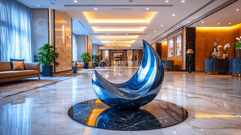 高清大图下载【趣麦麦图】酒店大堂蓝色雕塑