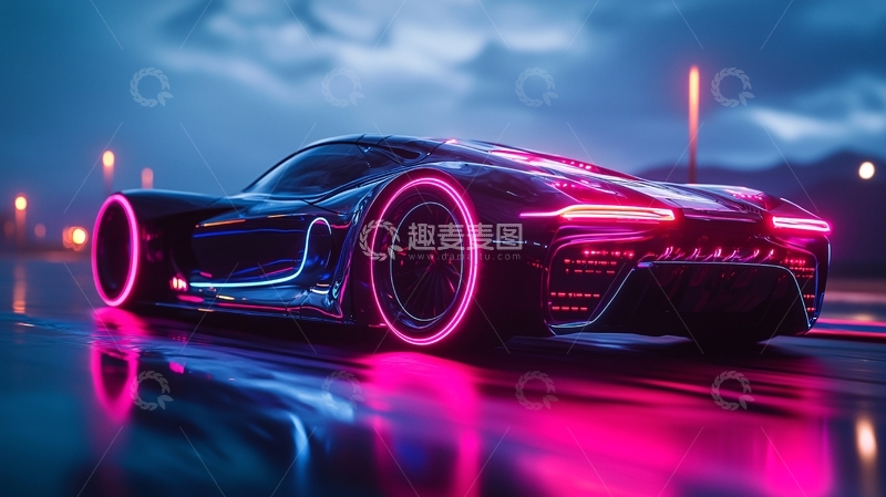 高清大图下载【趣麦麦图】炫酷赛车霓虹灯夜景