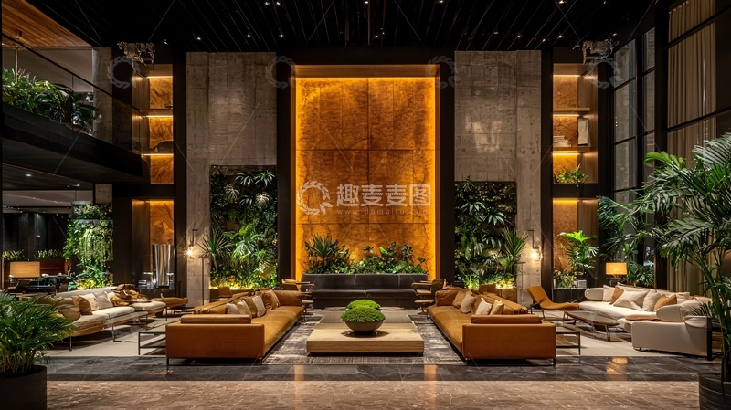 高清大图下载【趣麦麦图】奢华酒店大堂夜景