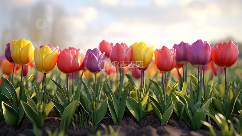 高清大图下载【趣麦麦图】彩色郁金香田园风光