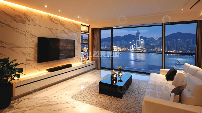 高清大图下载【趣麦麦图】香港夜景豪宅客厅