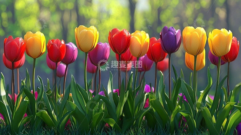 高清大图下载【趣麦麦图】彩色郁金香花田